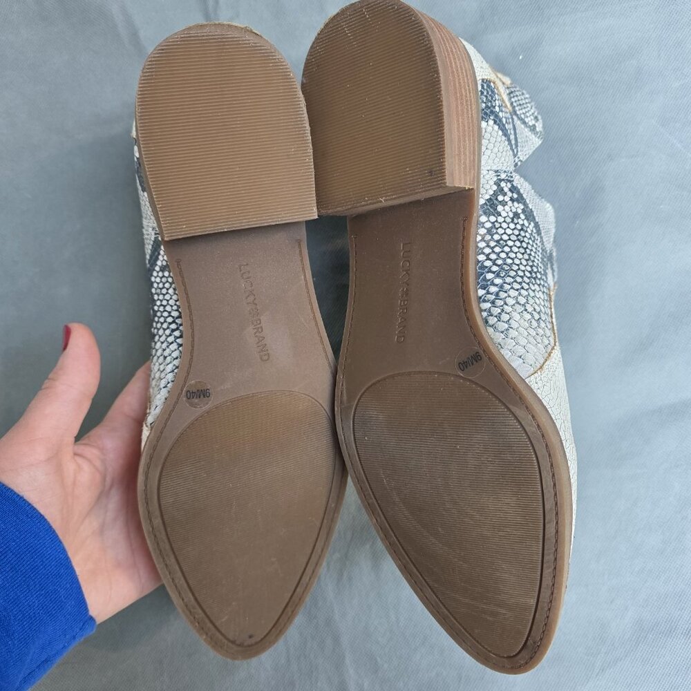 Lucky Brand Boots Leymon Cream Leather Snakeskin Cut Out Bootie Boots Shoes Sz 9 - Picture 6 of 7